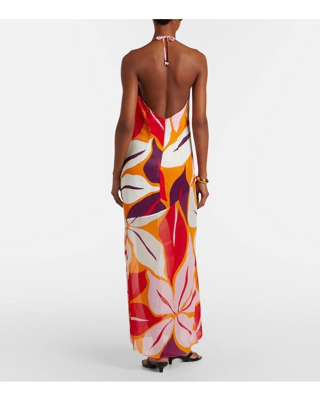 Cala De La Cruz Red Accasia Floral Halterneck Maxi Dress