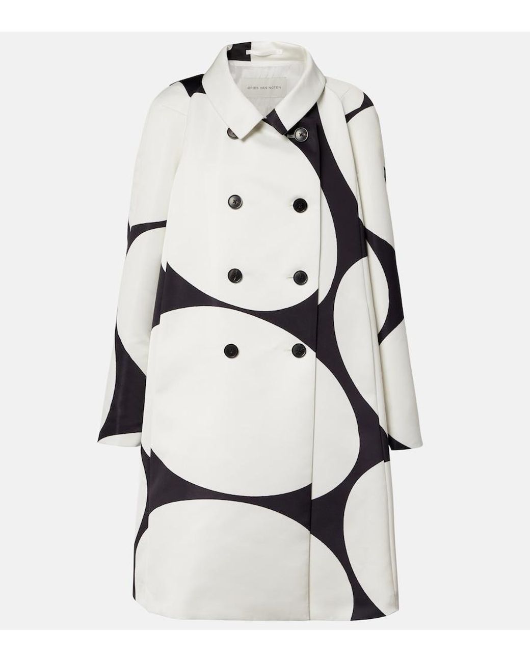 Dries Van Noten Natural Polka-Dot Double-Breasted Satin Coat