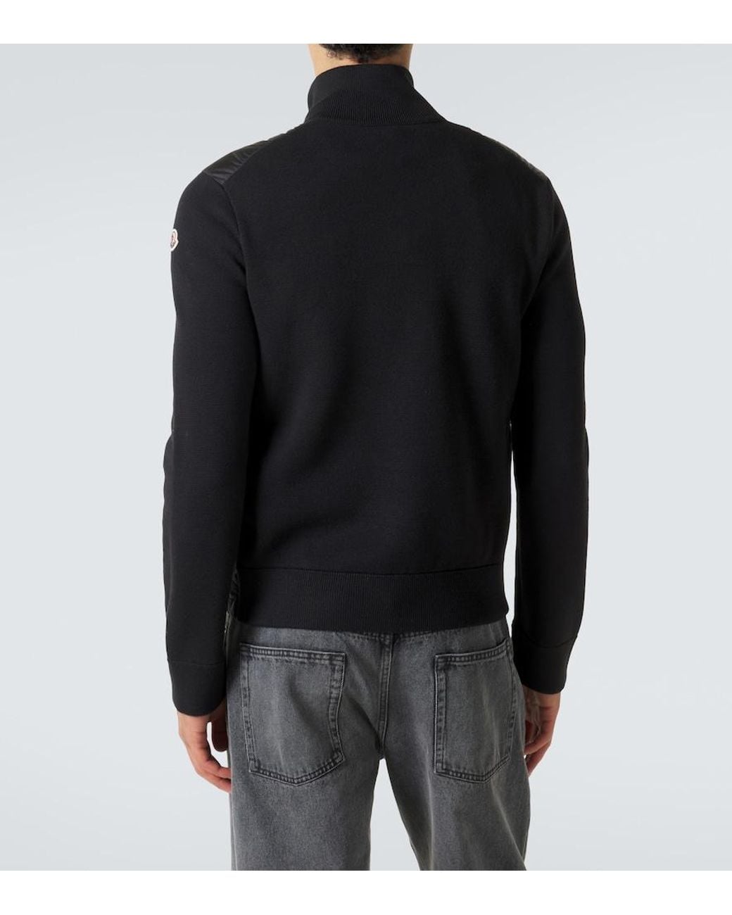 Moncler Black Tricot Down-Paneled Wool-Blend Cardigan for men