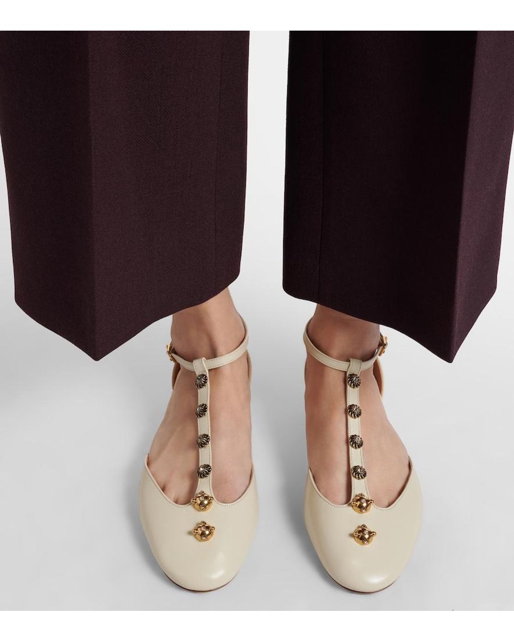 Chloé Natural Celeste Embellished Leather Flats