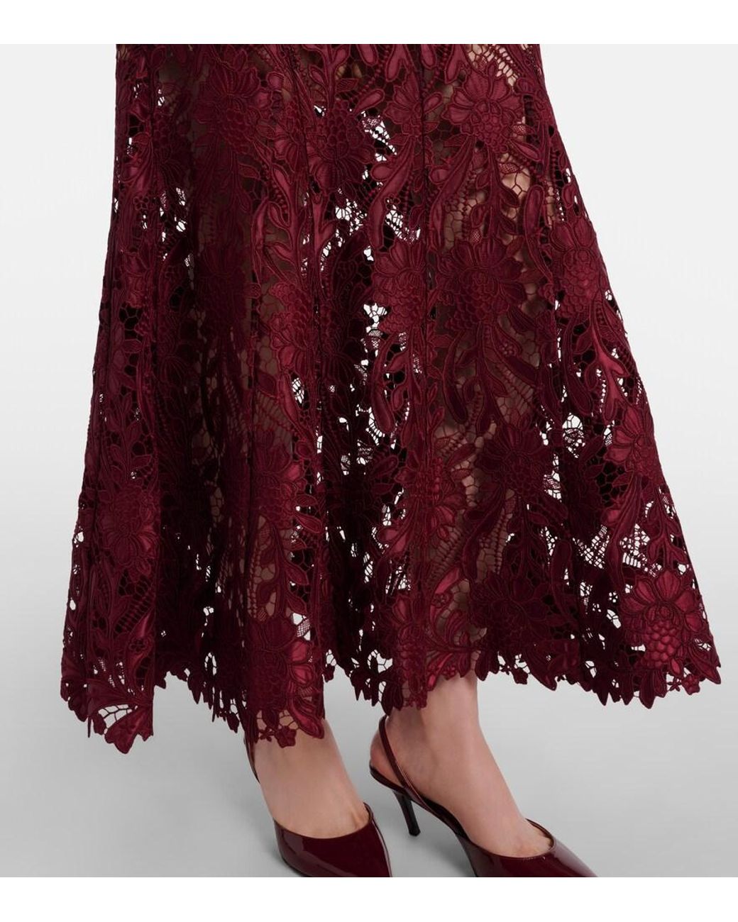 Self-Portrait Red Floral Lace Midi Dress