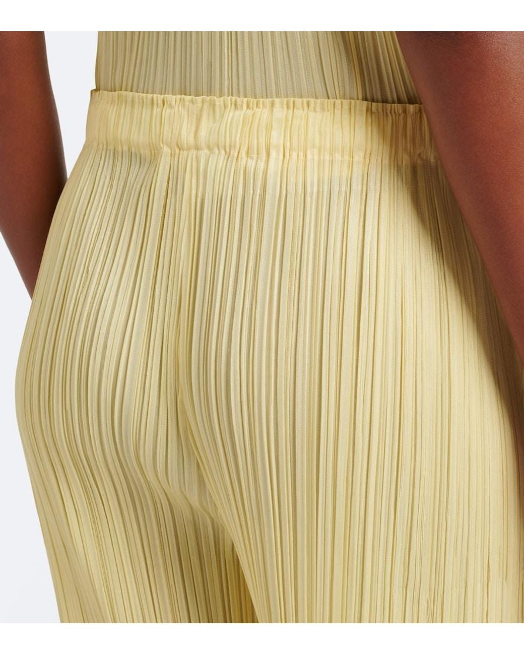 Pleats Please Issey Miyake Yellow Monthly Colors: July Pleated Wide-Leg Pants