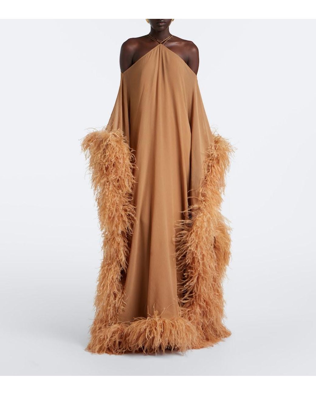 Taller Marmo Brown Sza Sza Spirito Feather-Trimmed Kaftan