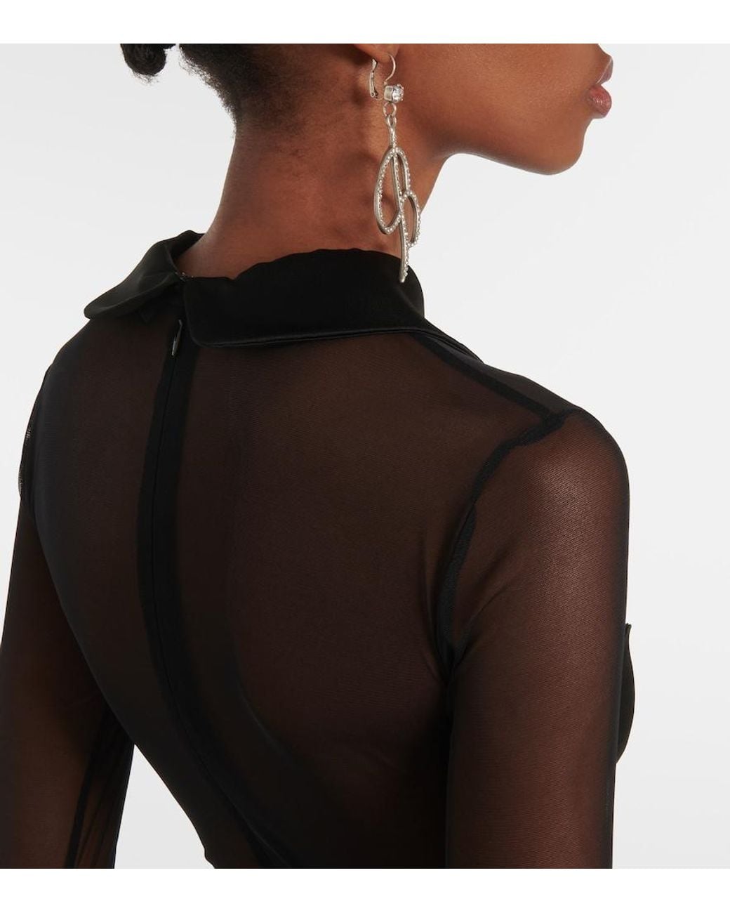 Blumarine Black Mesh And Satin Midi Dress