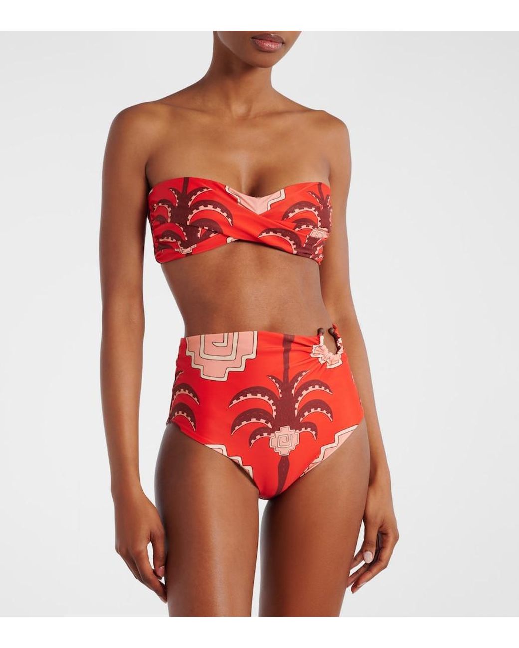 Johanna Ortiz Red Printed Bikini Top
