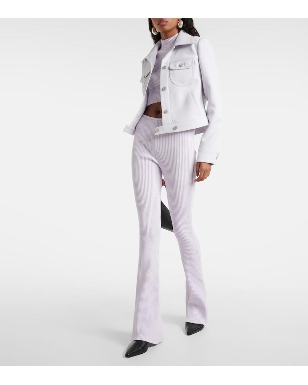 Courreges White Reedition Ribbed-Knit Flared Pants