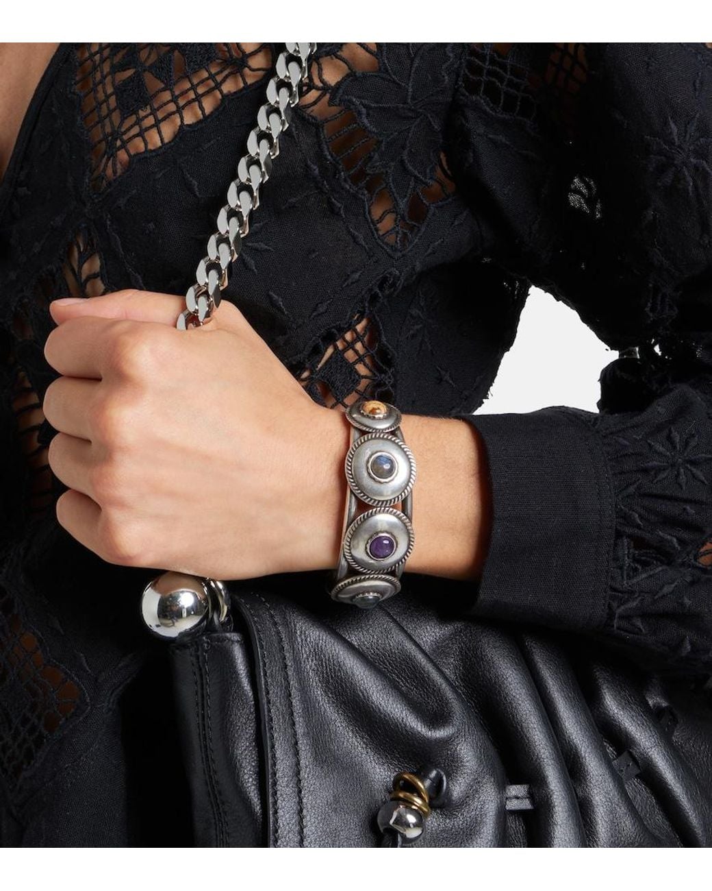 Isabel Marant White Lam Embellished Cuff Bracelet
