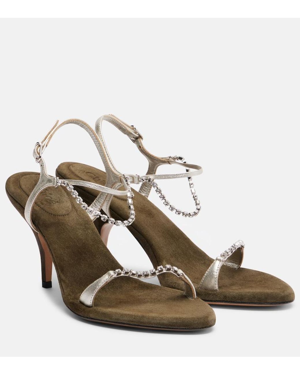 Chloé Zia Embellished Metallic Leather Sandals