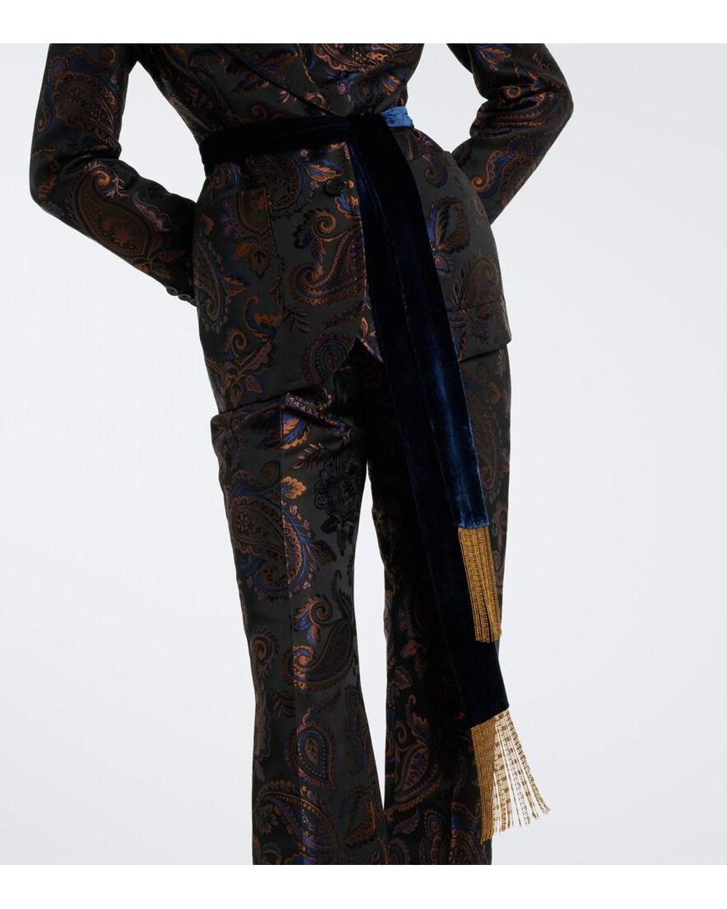 Etro Blue Beaded Fringed Velvet Scarf
