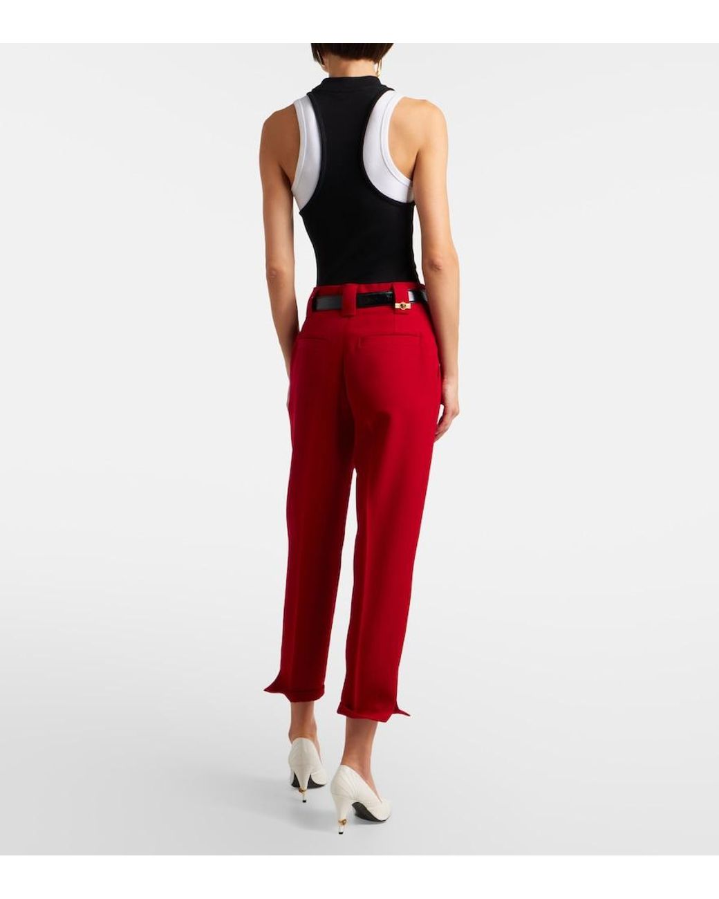 Versace Red Virgin Wool Slim Pants
