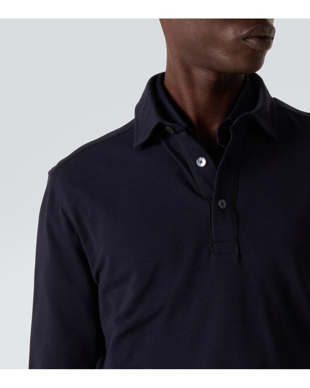 Zegna Blue Cotton Pique Polo Sweater for men