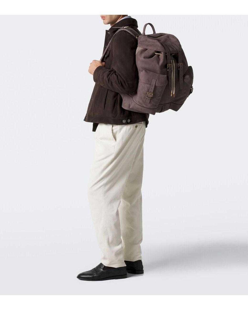 Brunello Cucinelli Brown Leather Backpack for men