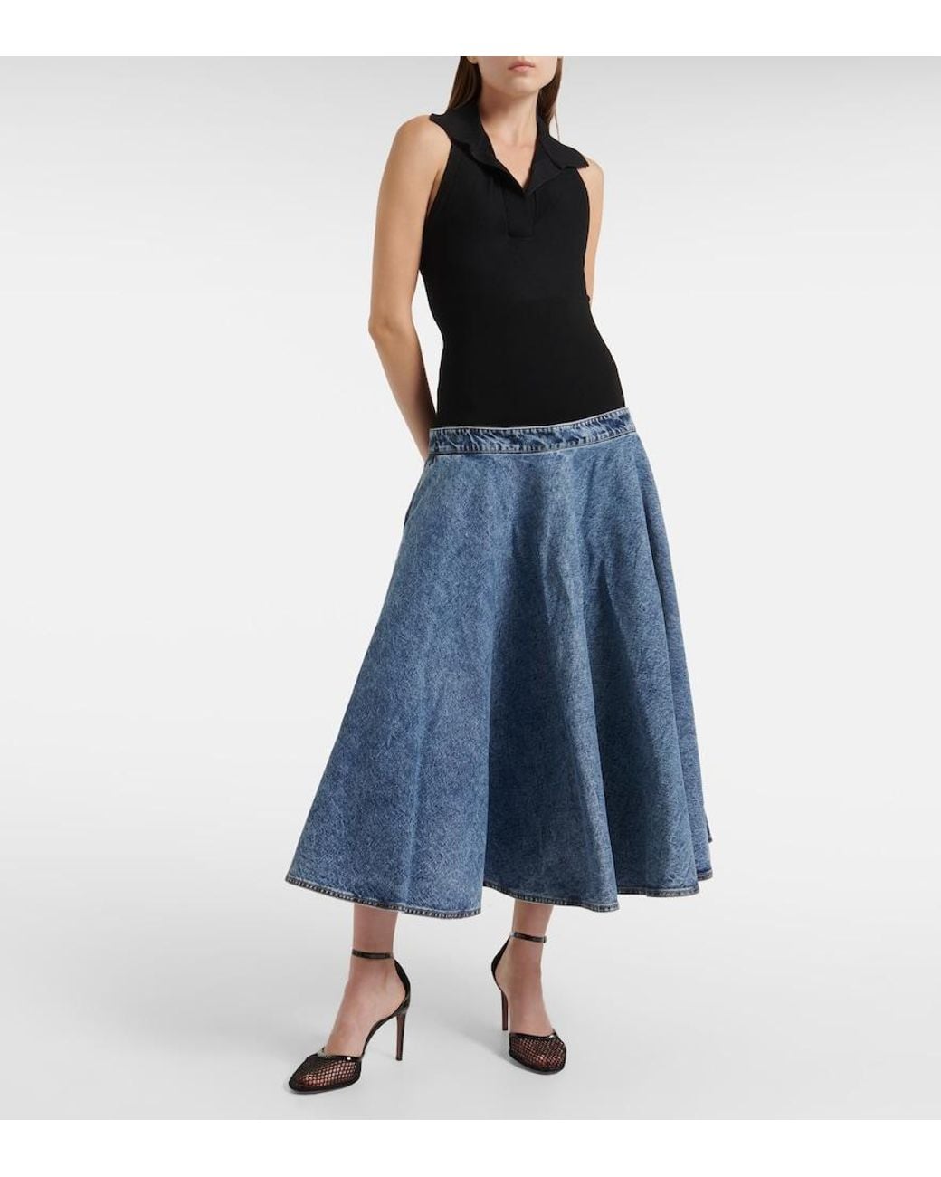 Alaïa Blue Denim Midi Skirt
