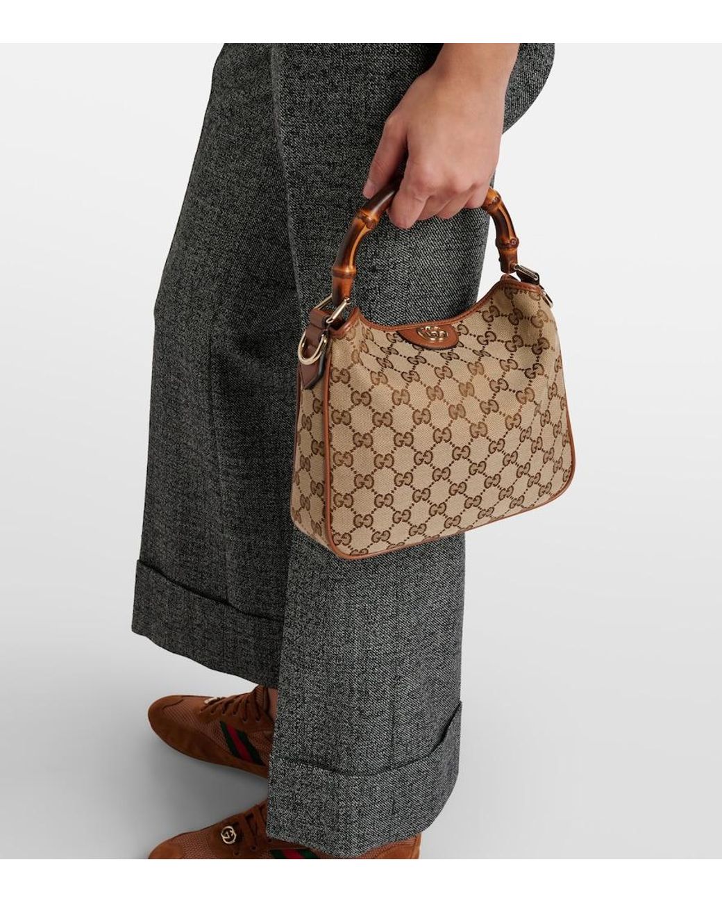 Gucci Brown Diana Gg Canvas Small Tote Bag