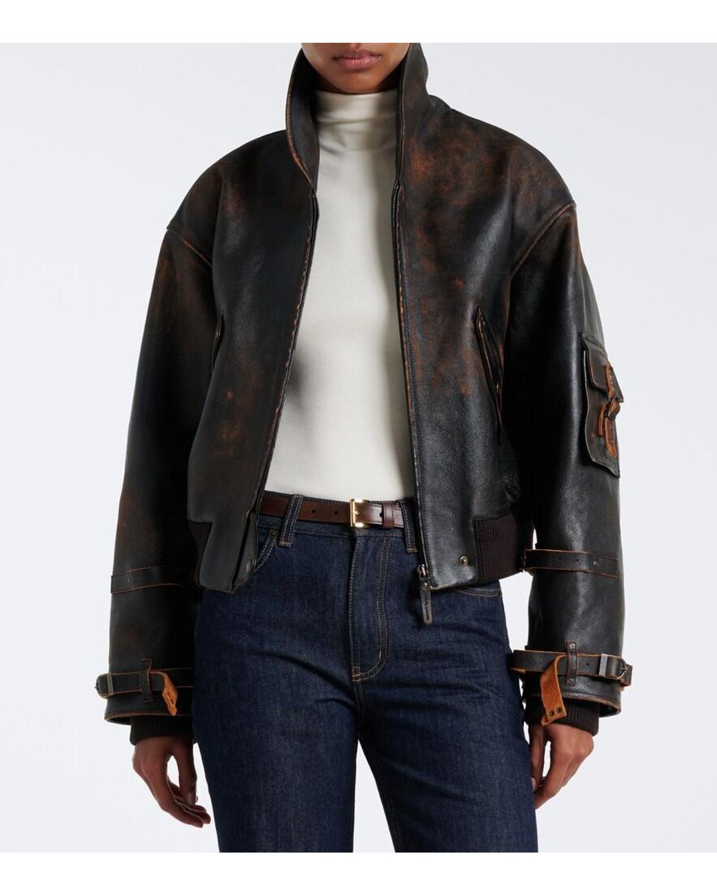 Ralph Lauren Black Lianne Shearling-Trimmed Leather Jacket