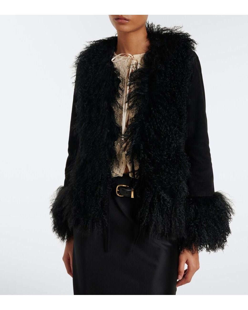 Rixo Black Sammy Shearling-Trimmed Suede Jacket