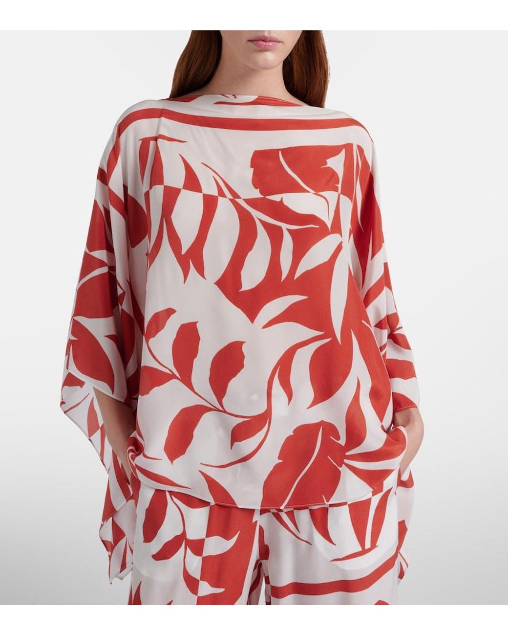 Max Mara Red Tambuto Printed Silk Blouse
