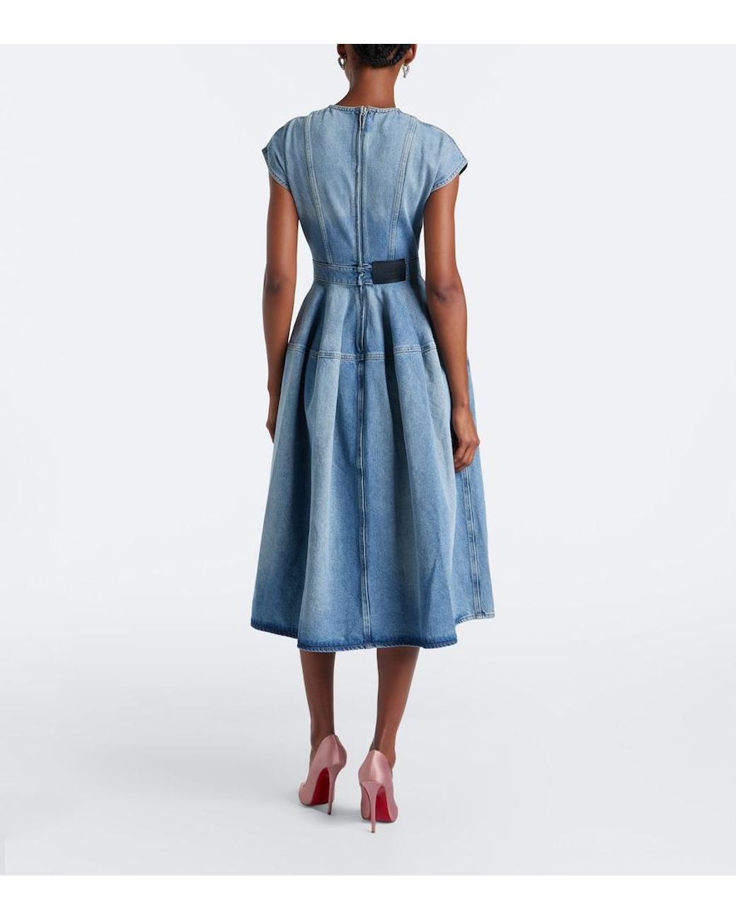 Erdem Blue Floral-Applique Denim Midi Skirt