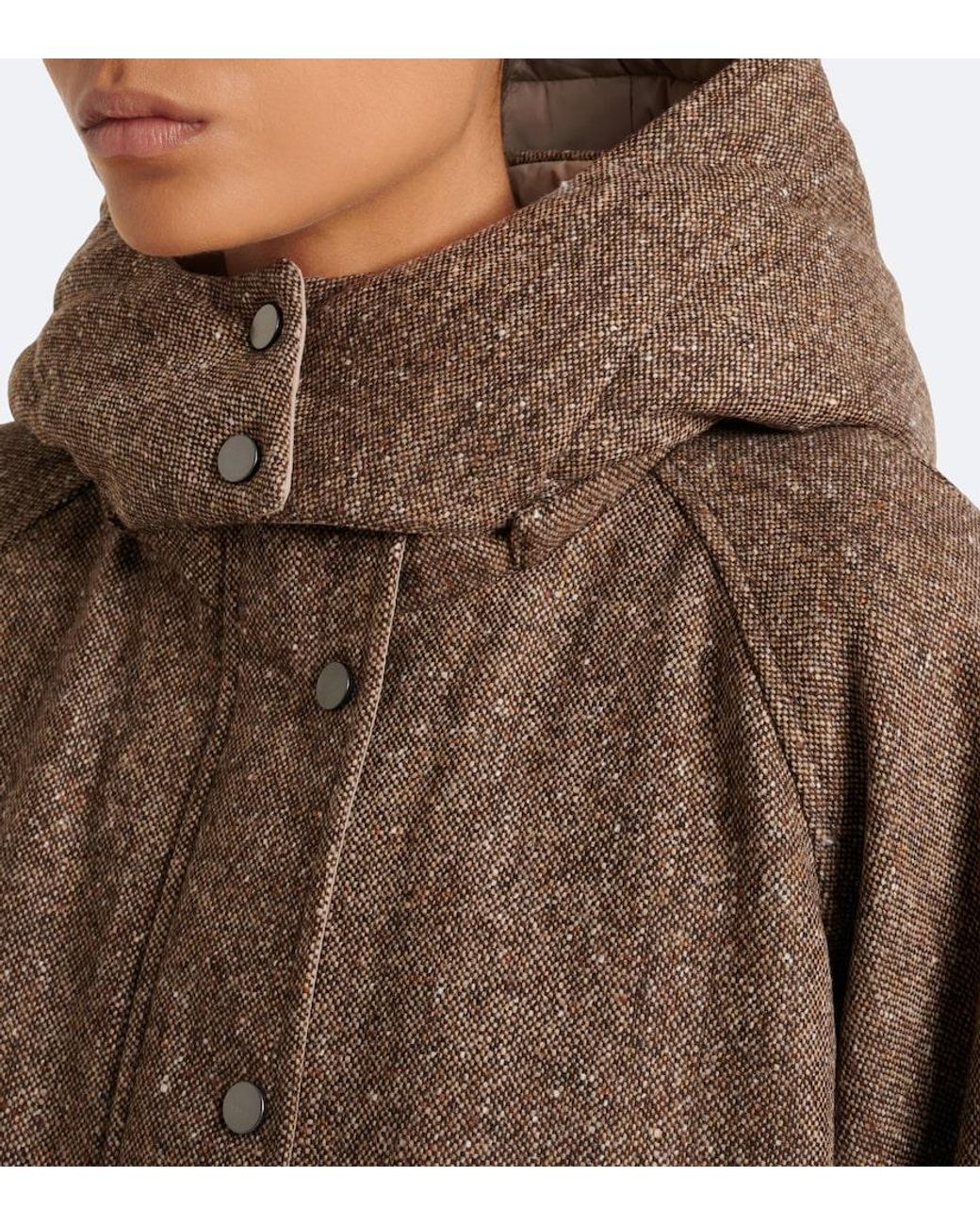 Brunello Cucinelli Brown Hooded Wool-Blend Down Jacket