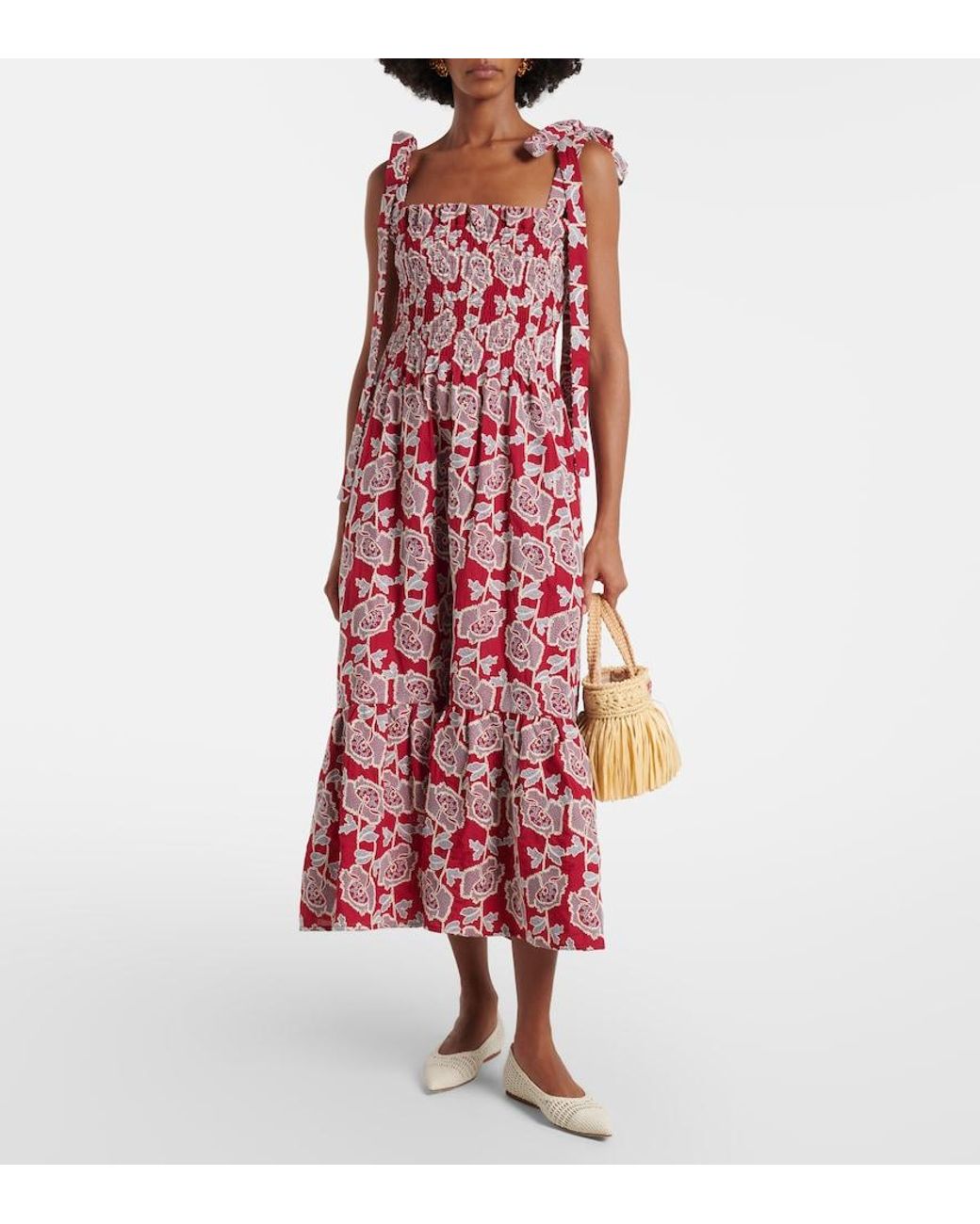 Erdem Red Floral Cotton-Blend Lace Midi Dress