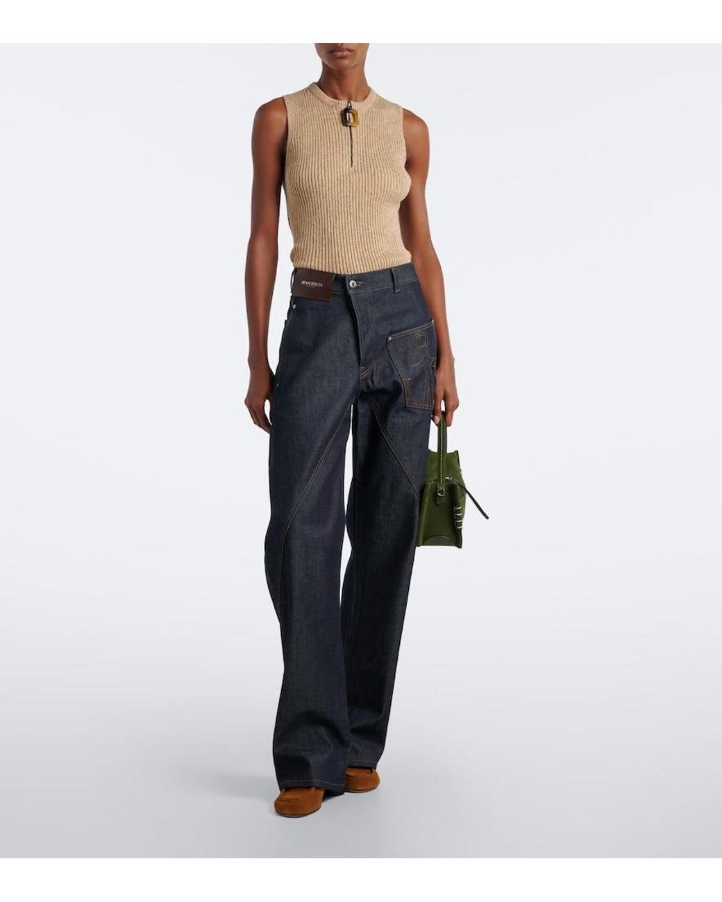J.W. Anderson Brown Leather-Trimmed Suede Mules