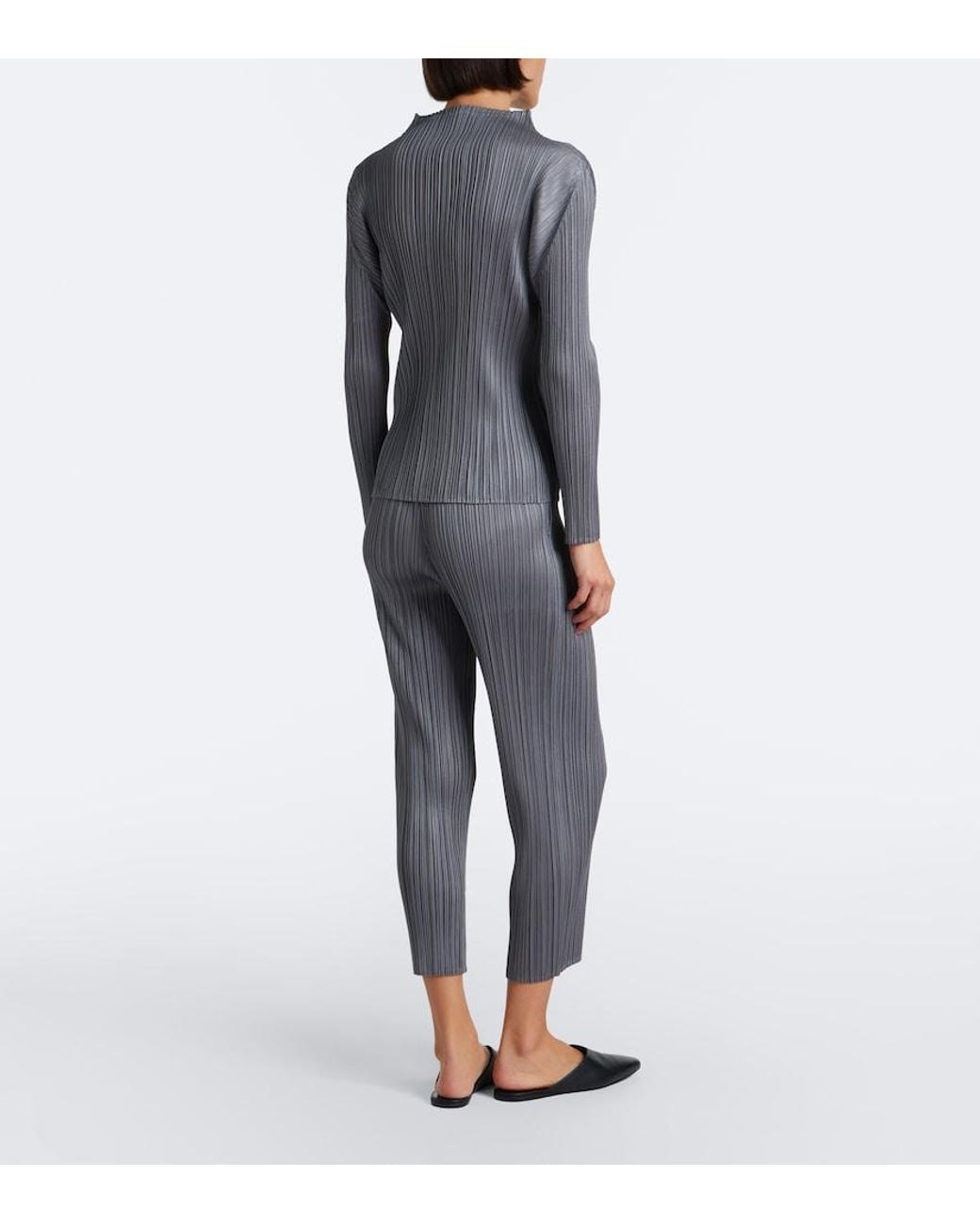 Pleats Please Issey Miyake Blue Basics Cropped Pleated Slim Pants