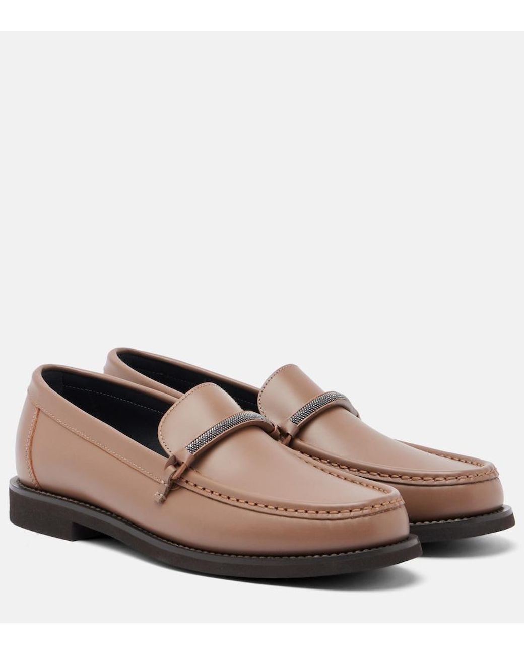 Brunello Cucinelli Brown Monili Leather Loafers