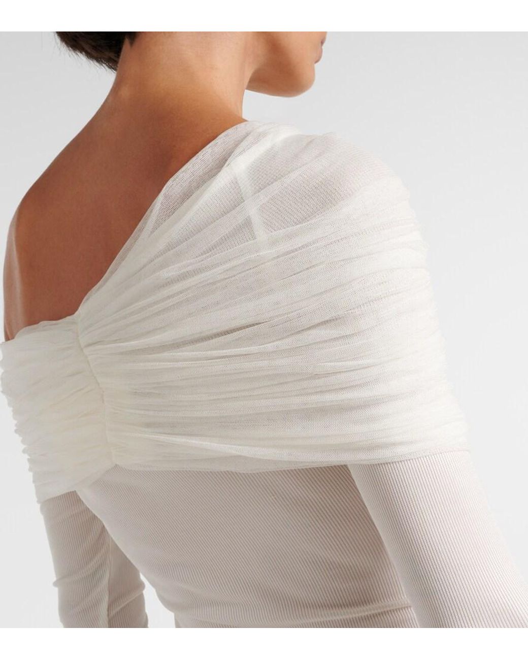 Christopher Esber White Sonora Veiled Off-Shoulder Top