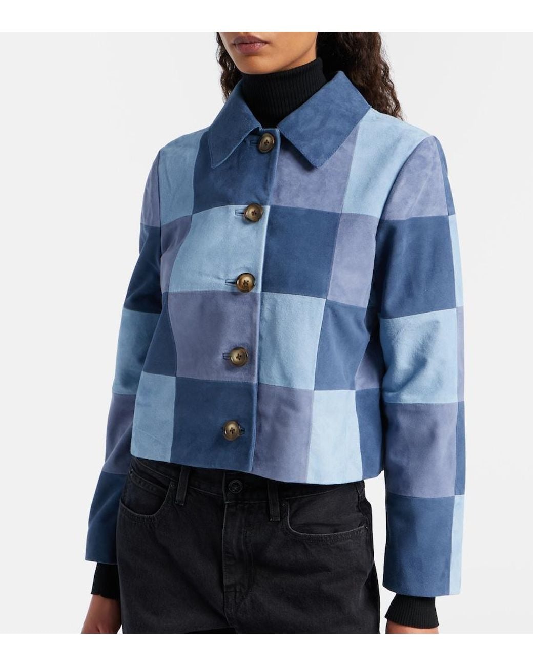Rixo Blue Patchwork Suede Jacket