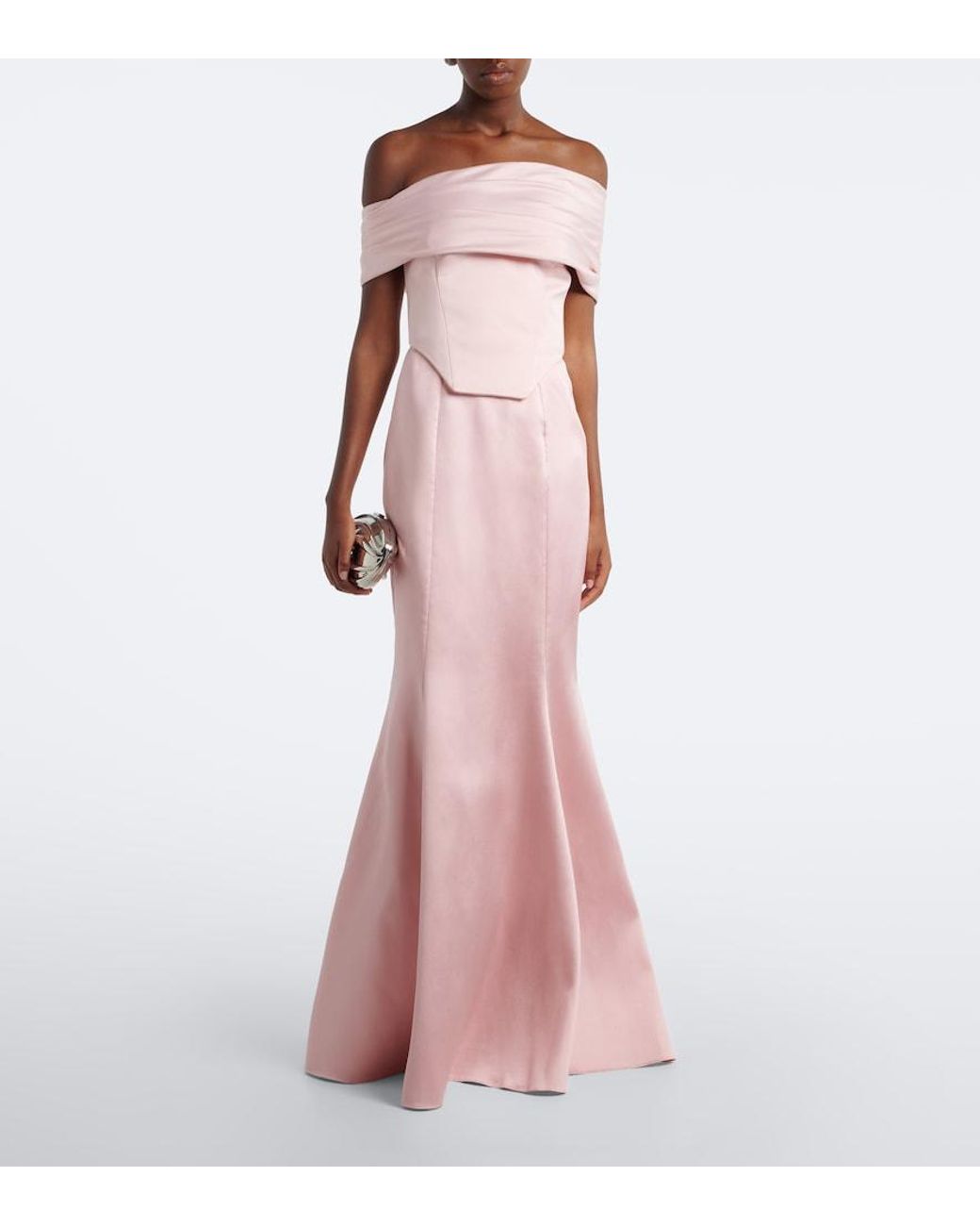 Solace London Pink Alta Off-Shoulder Bustier Gown