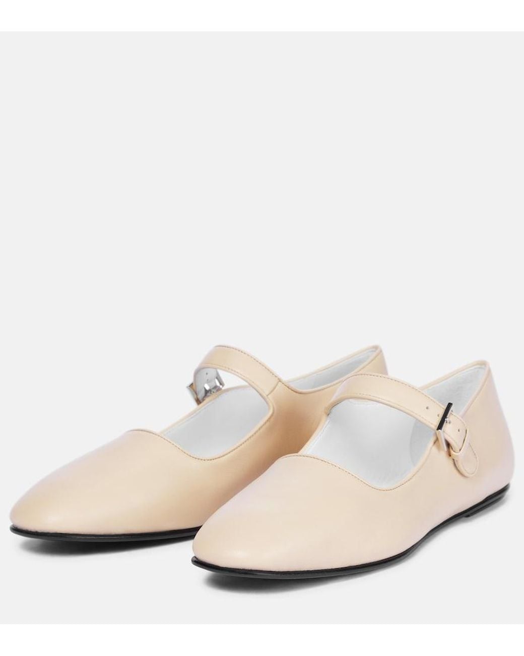 The Row White Ava Leather Mary Jane Ballet Flats