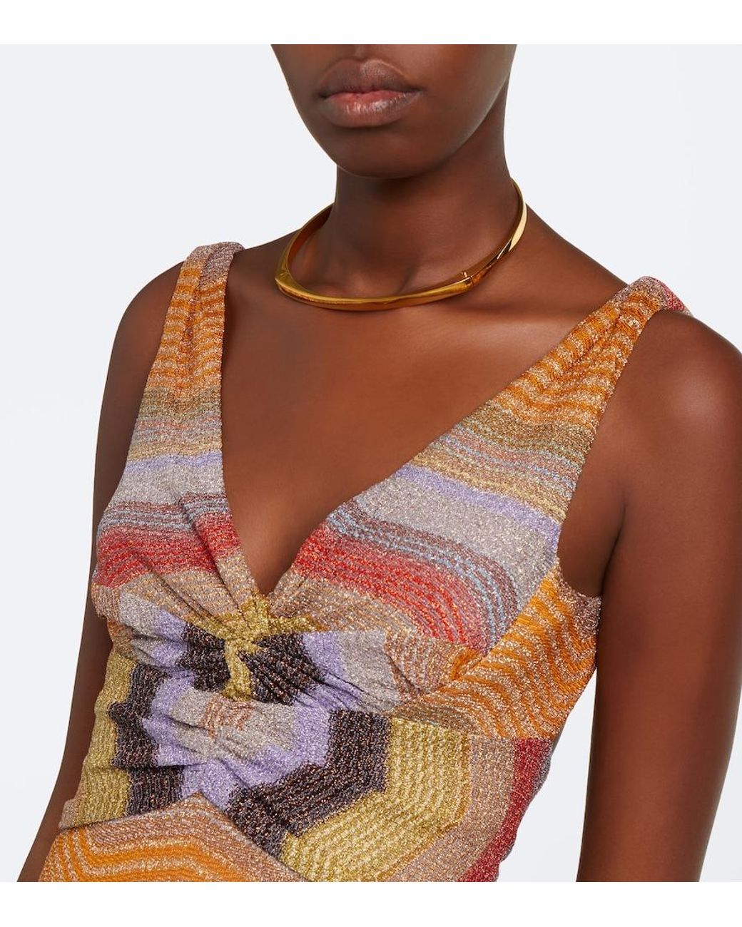 Missoni White Wave Gathered Open-Back Lame Gown