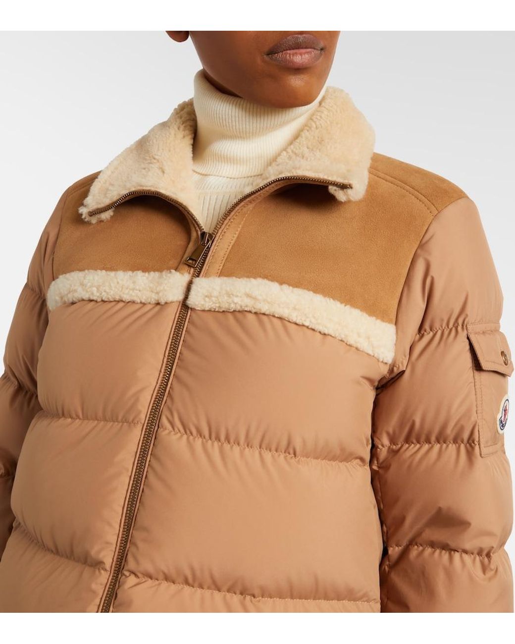 Moncler Brown Aurore Shearling-Trimmed Down Jacket