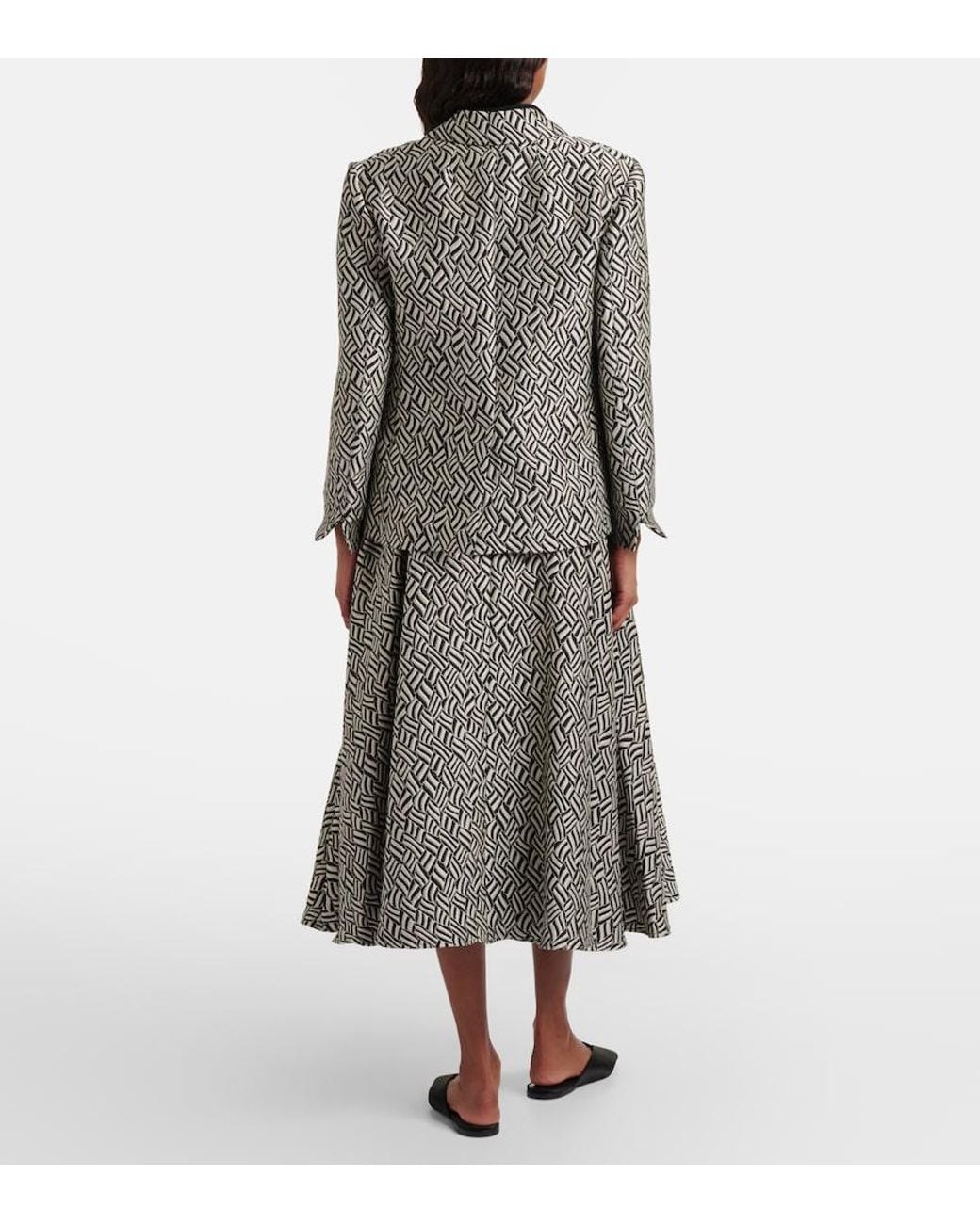Max Mara Gray Perle Cotton-Blend Jacquard Midi Skirt