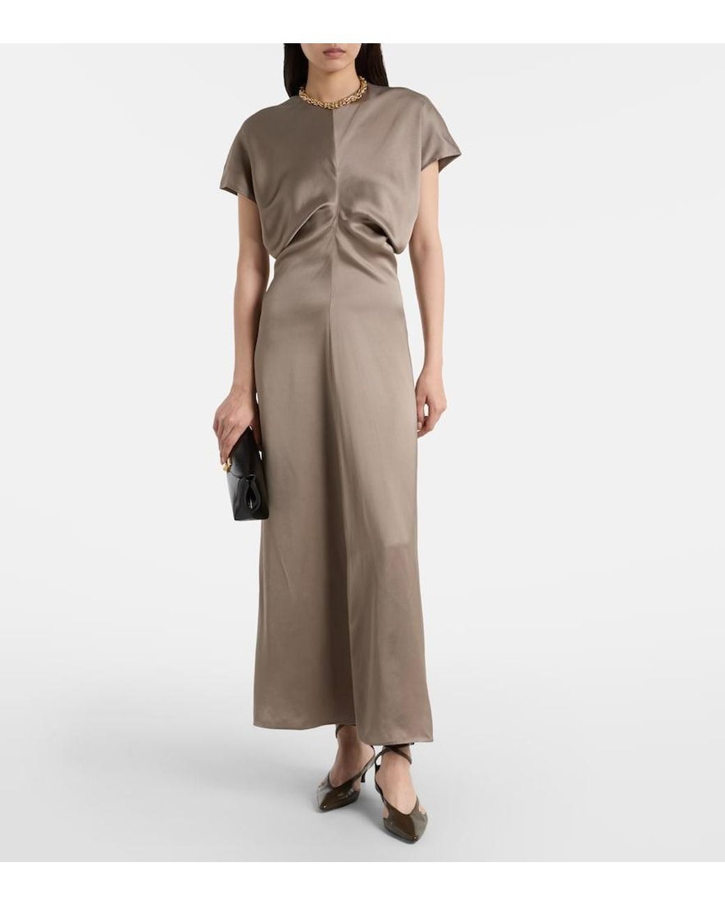 Totême Natural Draped Satin Maxi Dress
