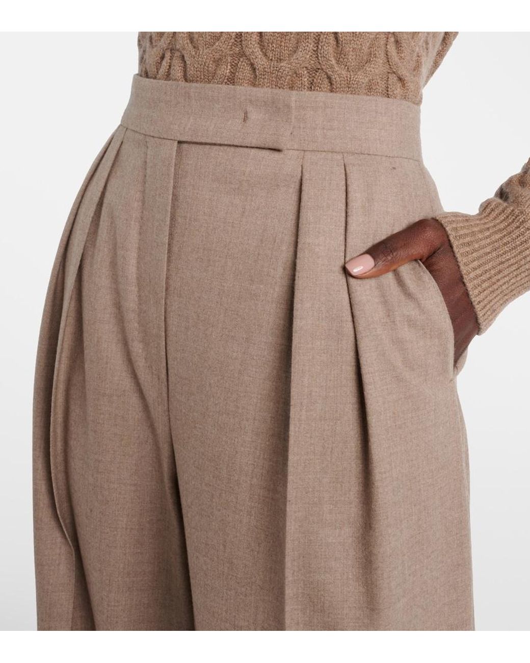 Max Mara Brown Cashmere-Blend Wide-Leg Pants