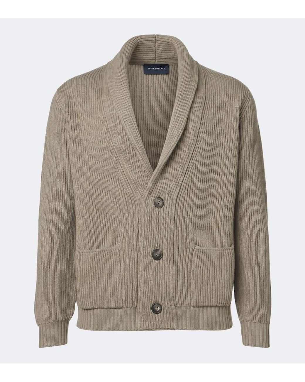 Thom Sweeney Natural Ribbed-Knit Wool Cardigan for men