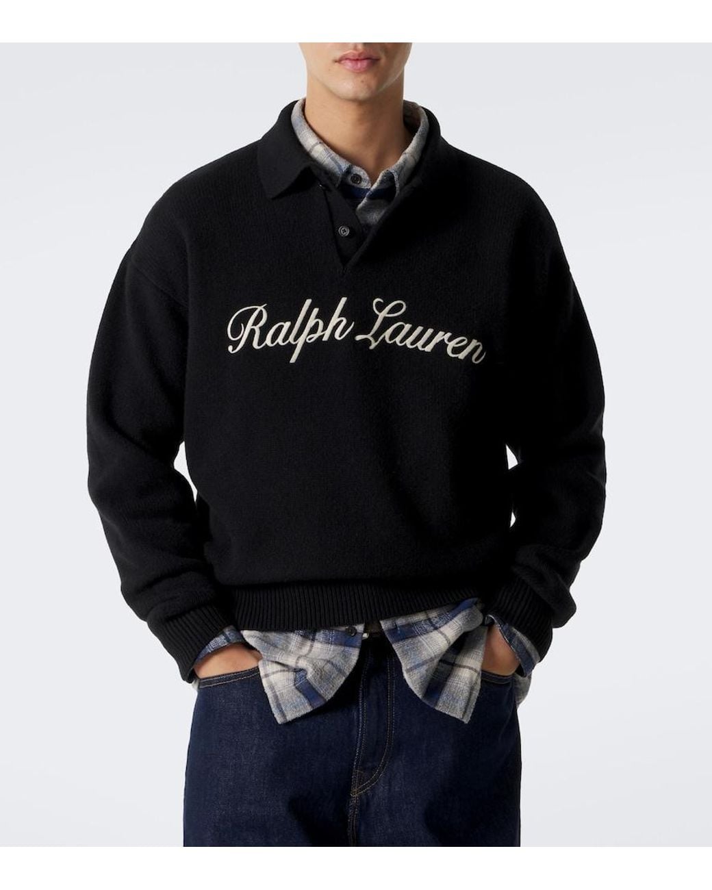 Polo Ralph Lauren Black Logo Wool And Alpaca Polo Sweater for men