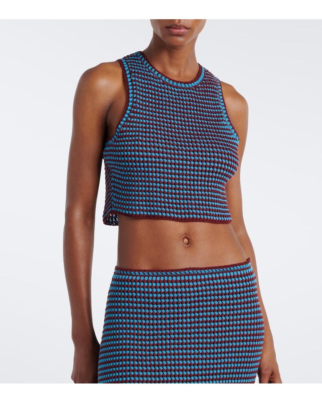 Alaïa Blue Crochet Cotton Crop Top