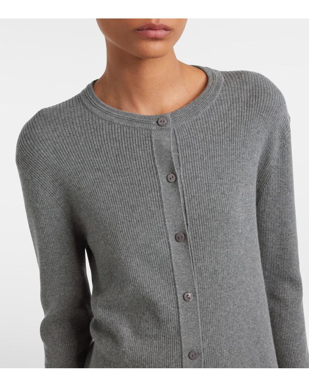Lisa Yang Gray Abeena Ribbed-Knit Cotton And Cashmere Cardigan