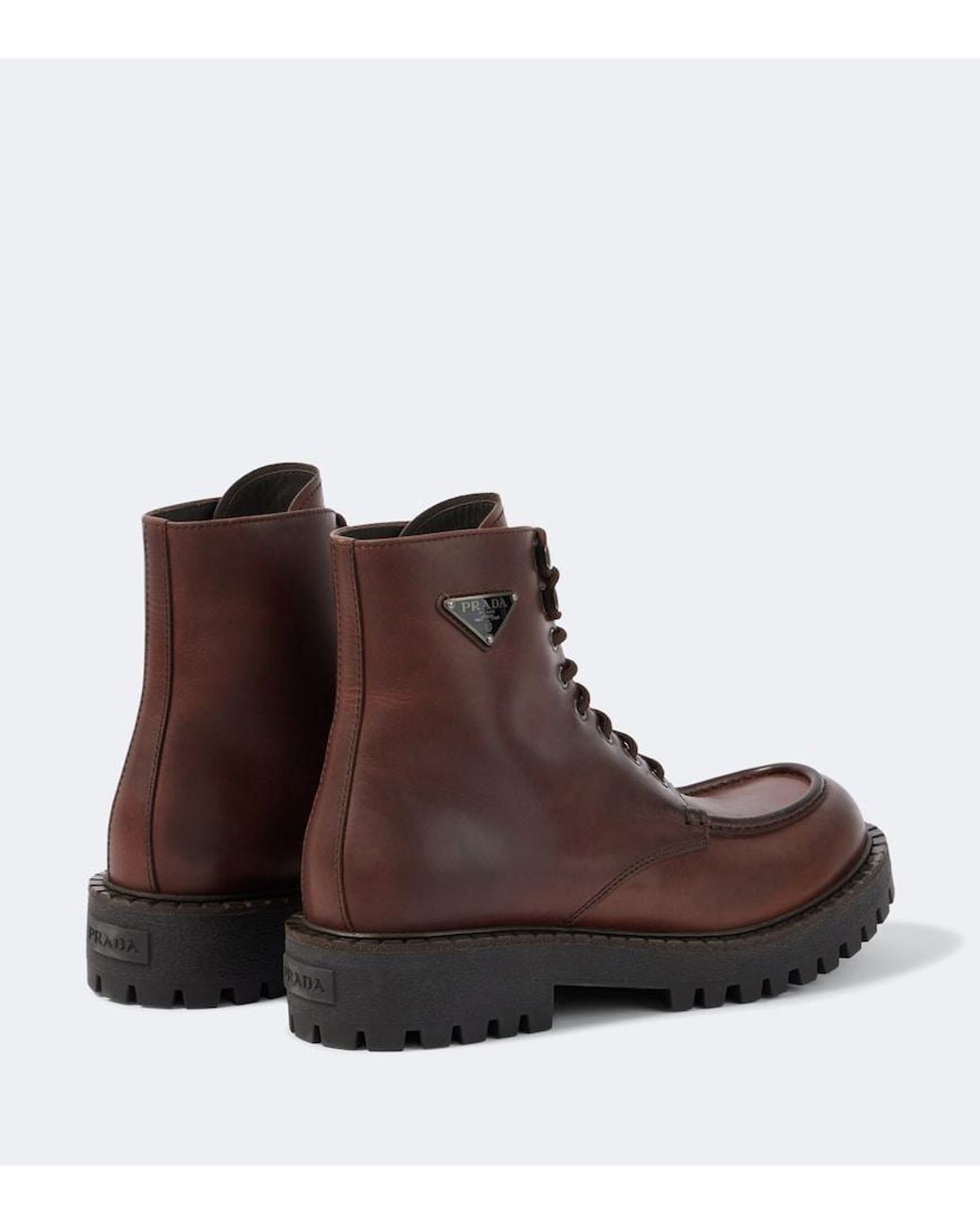 Prada Brown Leather Lace-Up Boots for men