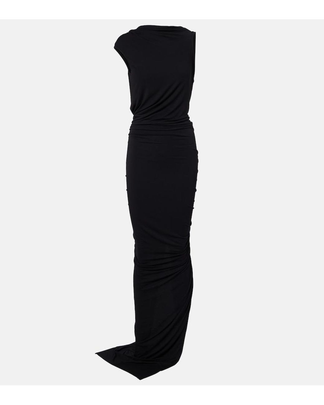 Rick Owens Eva Draped Jersey Maxi Dress in Black | Lyst