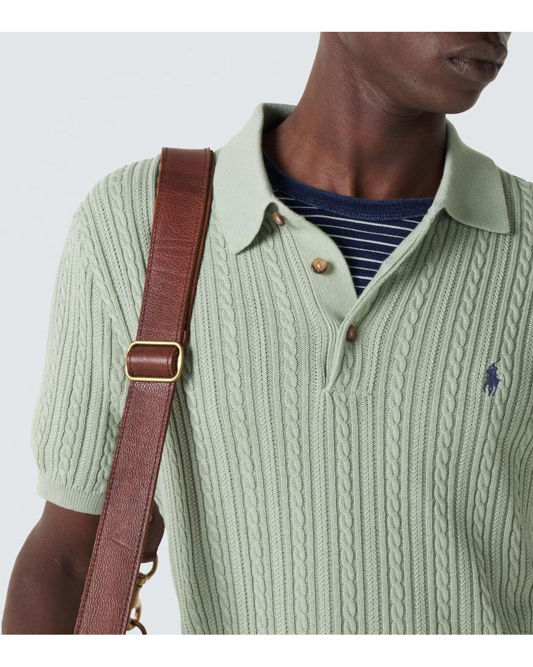 Polo Ralph Lauren Green Cable-Knit Cotton Polo Shirt for men