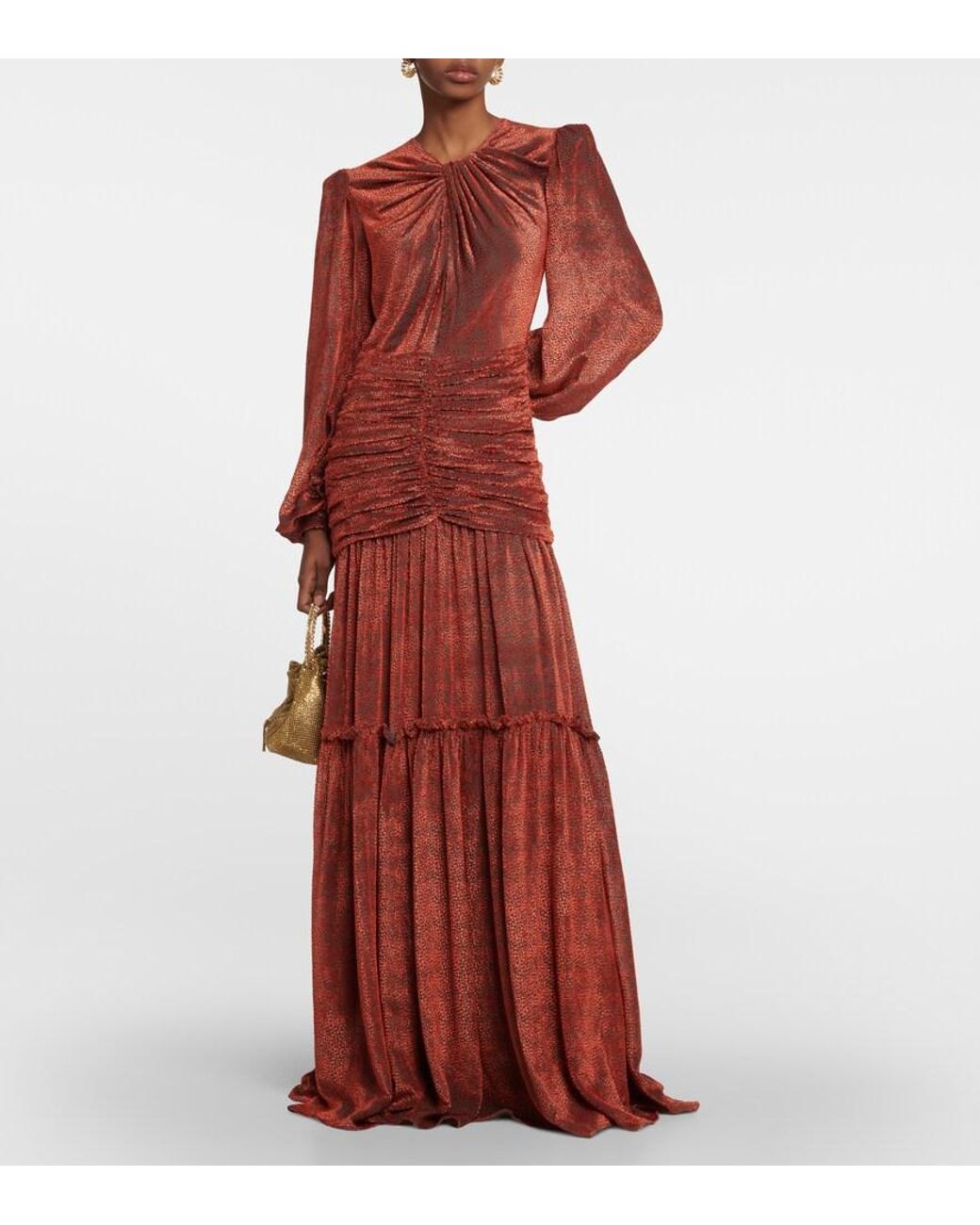 Costarellos Brown Sabrina Ruched Devoré-velvet Gown