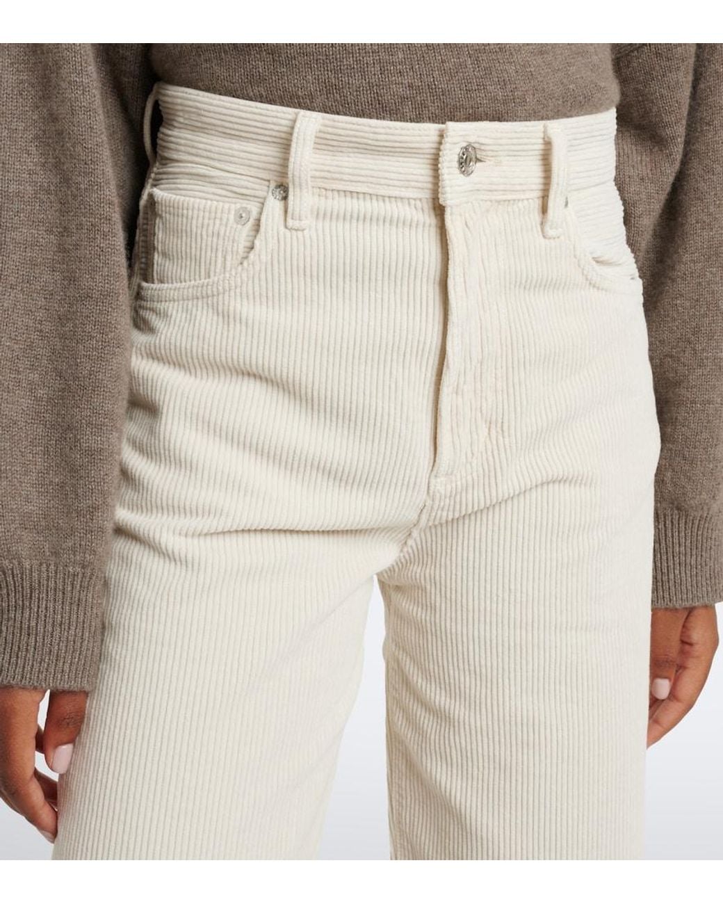 Agolde White Ren Cotton Corduroly Wide-Leg Pants