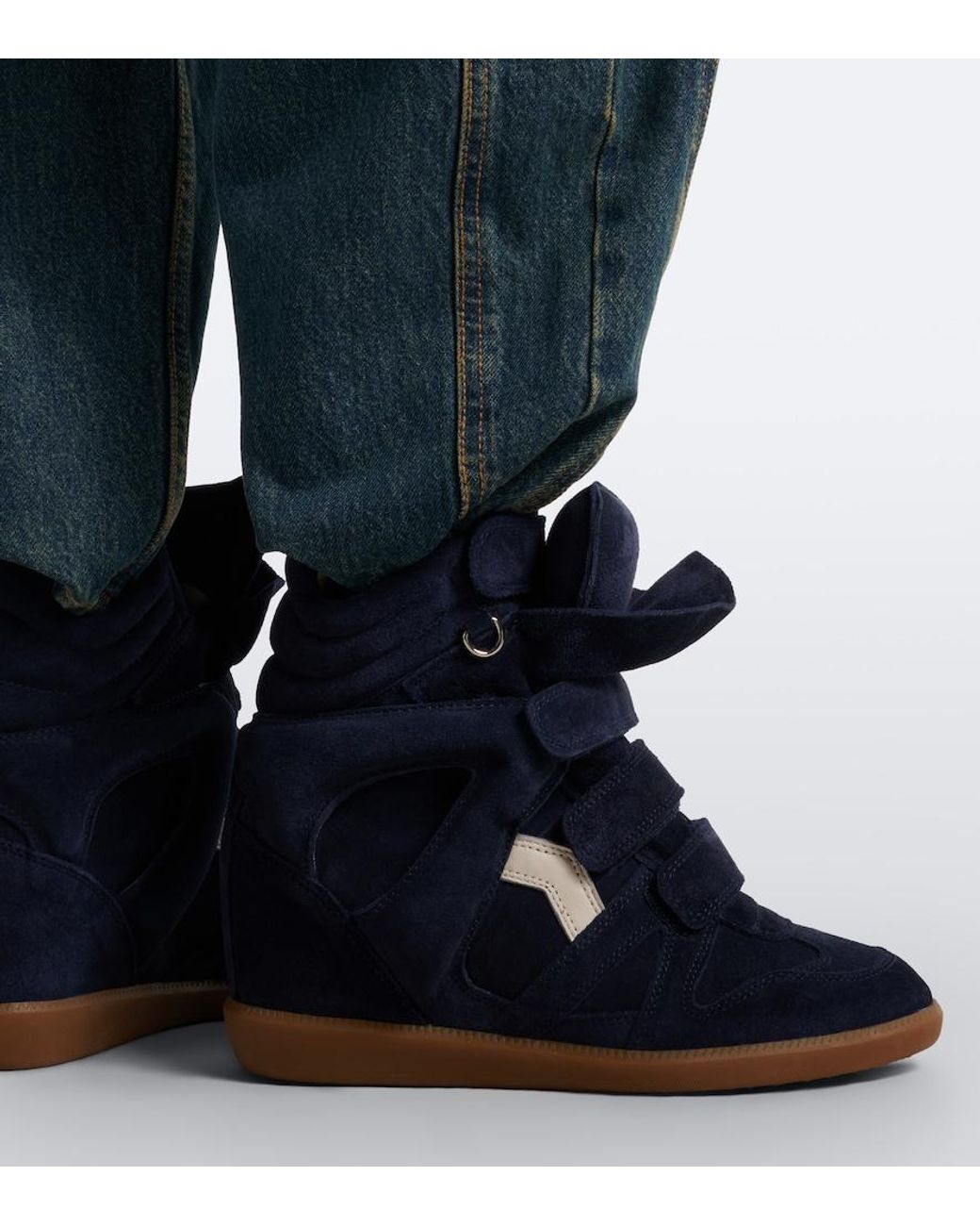 Isabel Marant Blue Beckett Leather And Suede Wedge Sneakers
