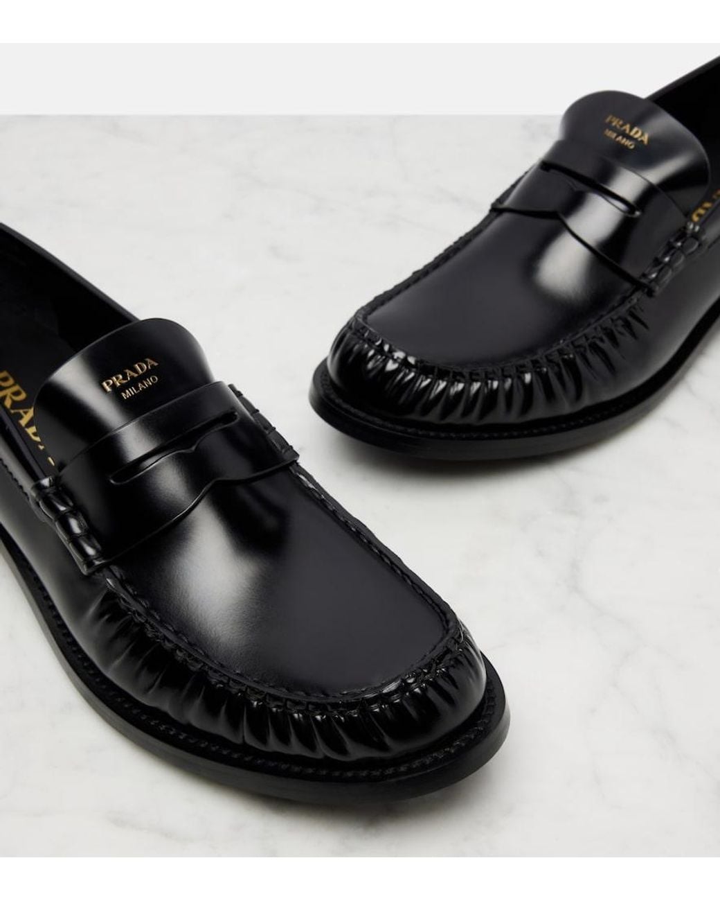 Open-Toe Loafers di Prada in Black