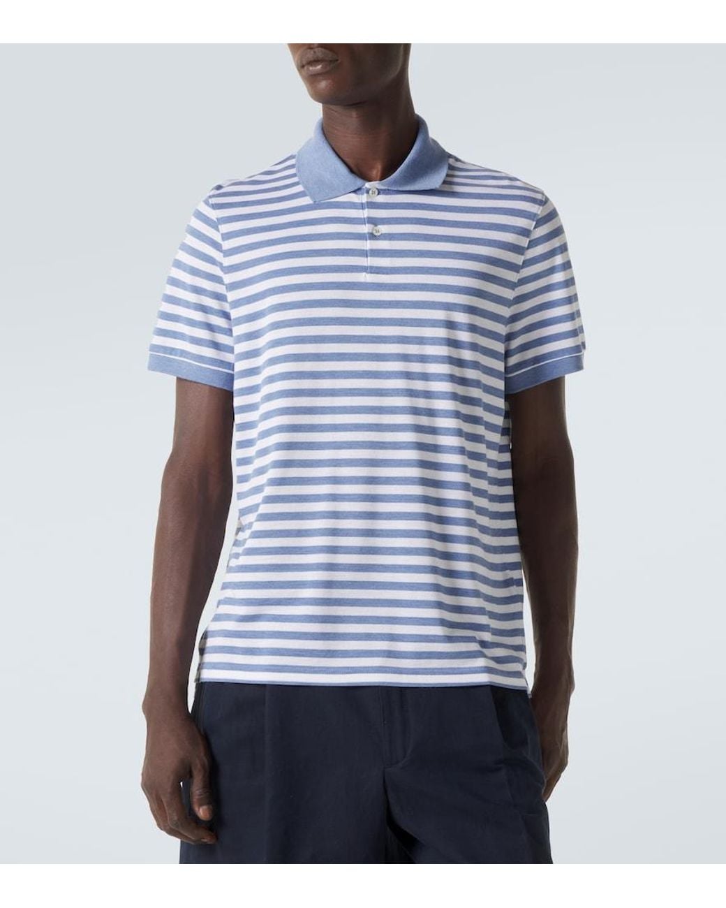 Dunhill Blue Striped Silk And Cotton Polo Shirt for men
