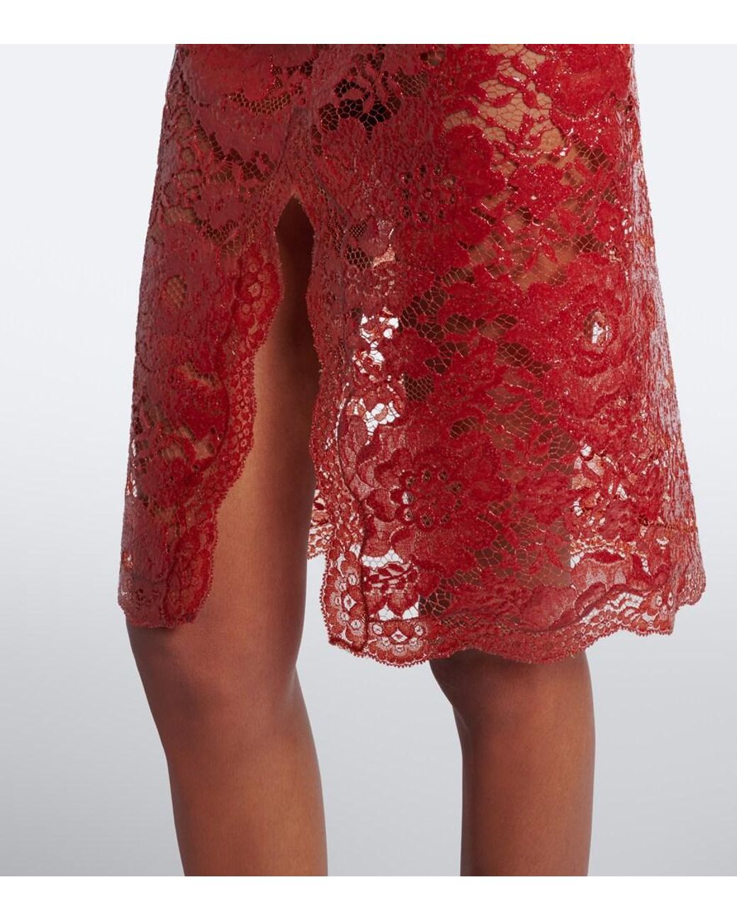 Saint Laurent Red Cotton-Blend Lace Slip Dress