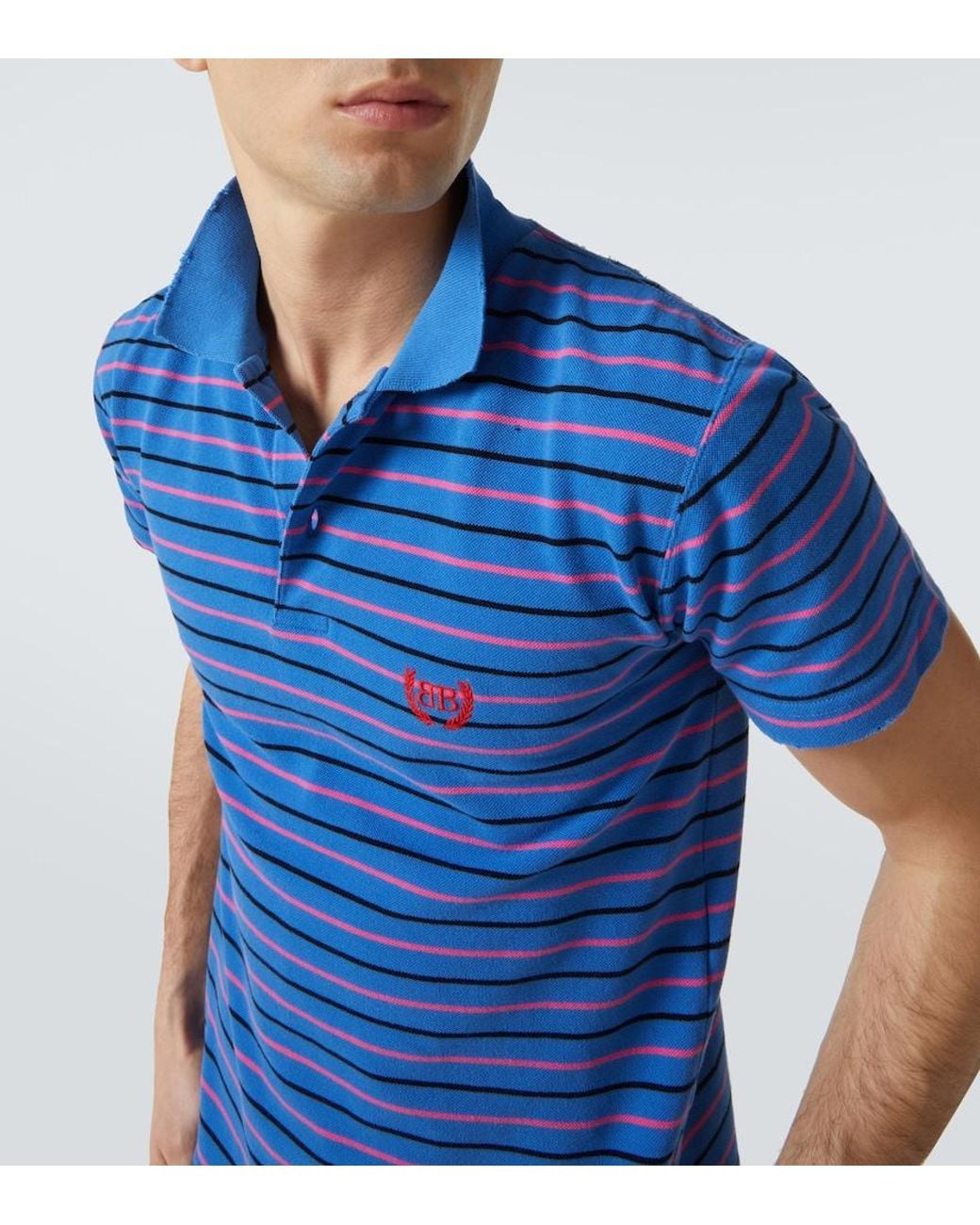 Balenciaga Blue Cotton Regular Polo Shirt With Logo Embroidery for men